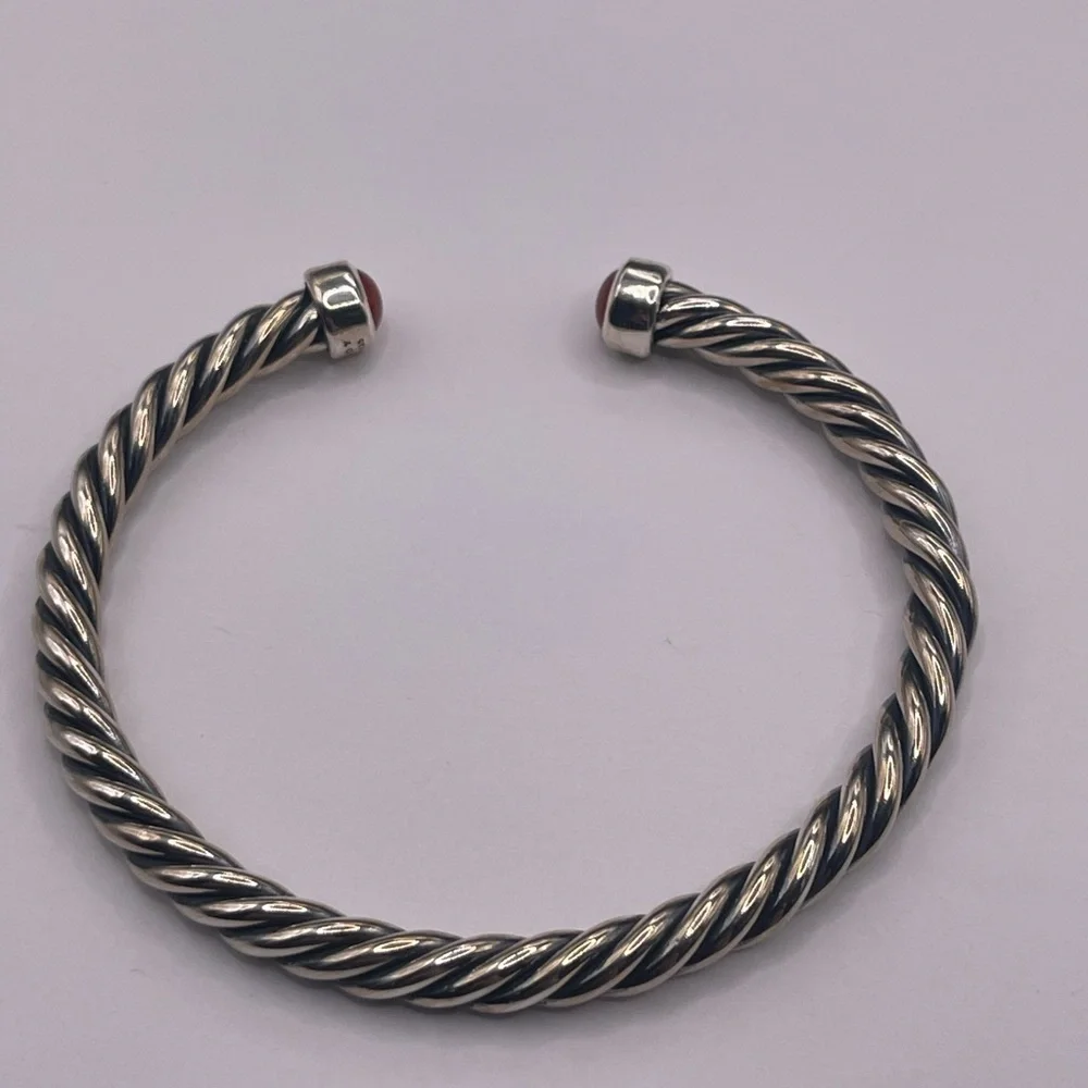 David Yurman Cable Cuff Bracelet with Red Carnelian